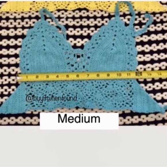 Crochet Knit Halter Crop Top AQUA Turquoise S M L XL - Picture 6 of 8